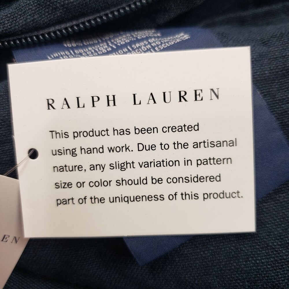 Ralph Lauren Stover Artisan Linen Patchwork Throw Pillow Cover Only 20x20 Blue - Picture 5 of 16